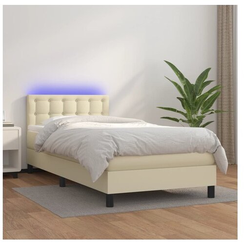  Box spring postelja z vzmetnico LED krem 100x200cm umetno usnje Cene