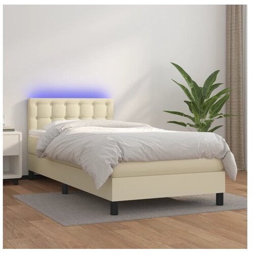  Krevet box spring s madracem LED krem 100x200cm od umjetne kože Cene