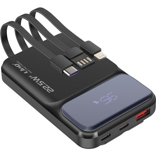 LINQ Zunanja baterija 10000 mAh + kabli Lightning - USB C in USB, Črna, (5000017437) Slike