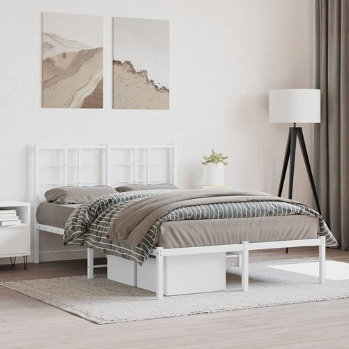  The Living Store Kovinski posteljni okvir z vzglavjem bel 120x200 cm - Posteljni Okvir, (21450748) Slike