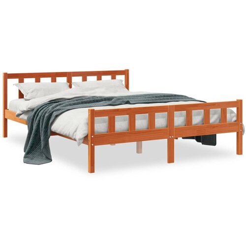 vidaXL Posteljni okvir z vzglavjem voščeno rjava 150x200 cm borovina Cene