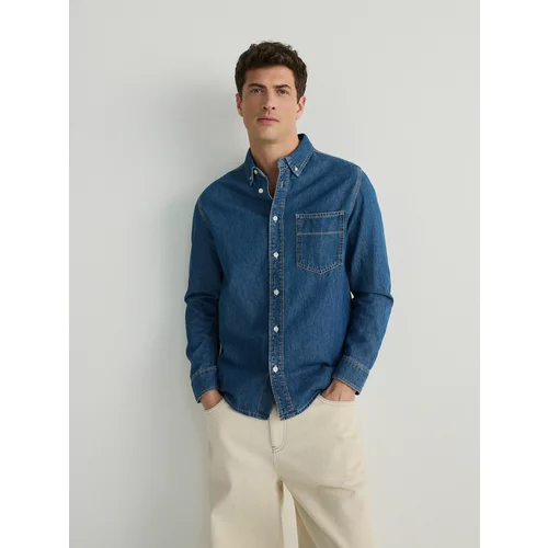 Reserved - Regular fit košulja od trapera - plavo