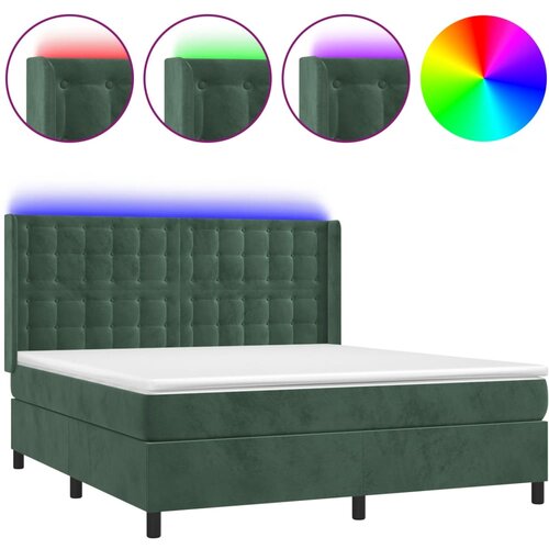 vidaXL box spring postelja z vzmetnico led tem. zelena 180x200cm žamet, (20901431) Cene