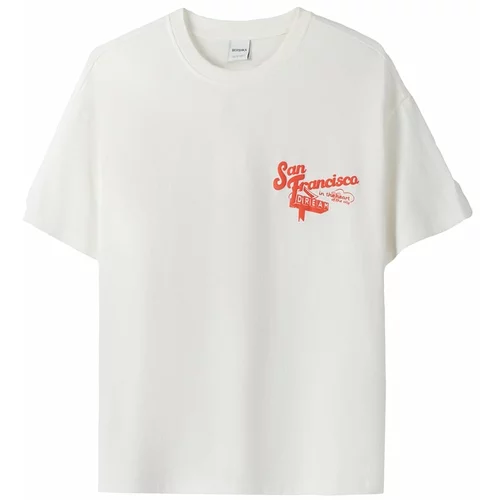 Bershka Majica svijetlocrvena / prljavo bijela