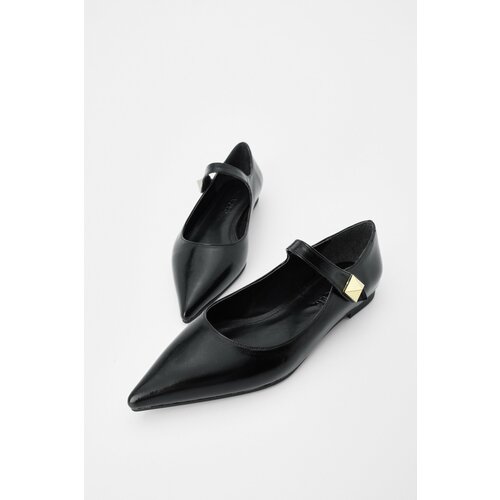 Marjin Women's Pointed Toe Flats with Velcro and Stones Side-tie Black. Cene