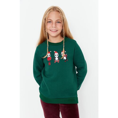 Trendyol Emerald Green Print Detailed Girl&amp;#039;s Sweatshirt Slike
