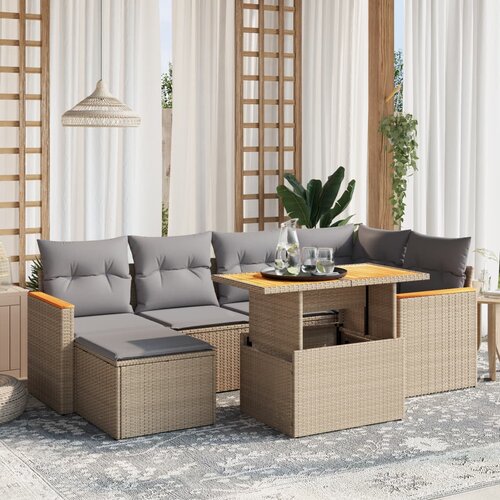 vidaXL 7-dijelni set vrtnih sofa od poliratana s jastucima bež Cijene