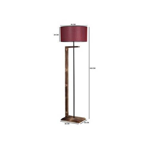 Opviq Menekşe Yanık Ahşap Lambader Silindir Hasır Bordo Abajurlu BrownClaret Red Floor Lamp Cene