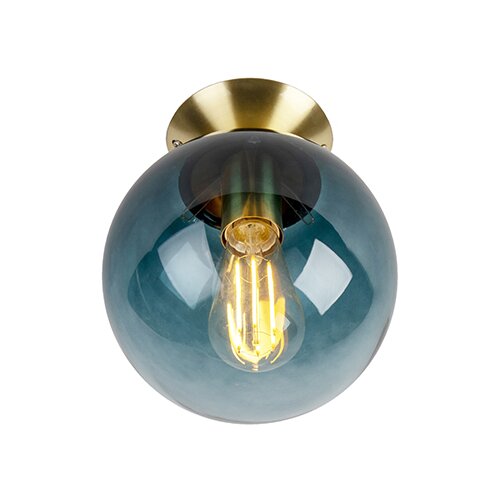 QAZQA Stropna svetilka Art Deco medenina z oceansko modrim steklom - Pallon Slike