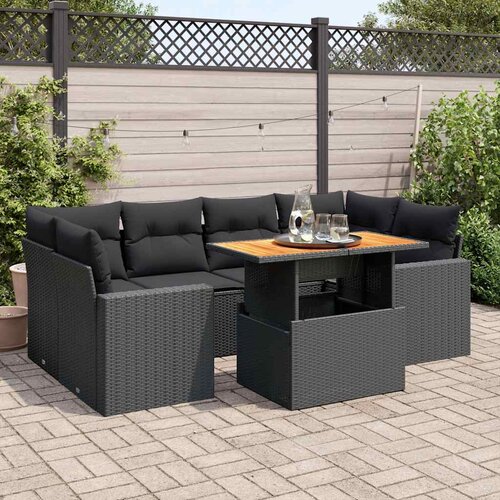  7-dijelni set vrtnih sofa od poliratana s jastucima crni Slike