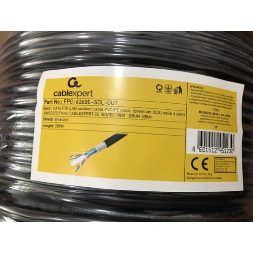 Gembird FPC-6260E-SOL-OUT FTP cat.6 outdoor, solid 23AWG, 0.57mm premium CCA kotur pun presek 305m Cene