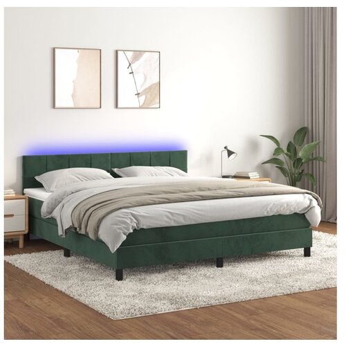  Box spring postelja z vzmetnico LED tem. zelena 180x200c Slike