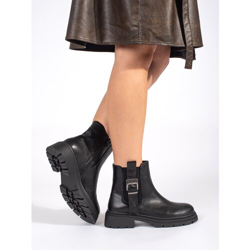 Shelvt Black women&amp;#039;s Chelsea boots with buckle Slike