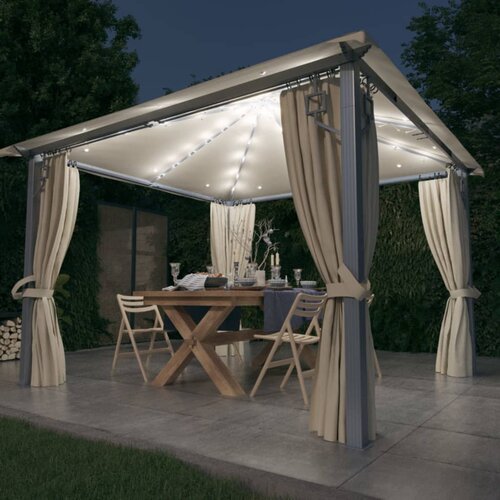  Sjenica sa zastorima i LED svjetlima 300 x 300 cm krem aluminij Cijene