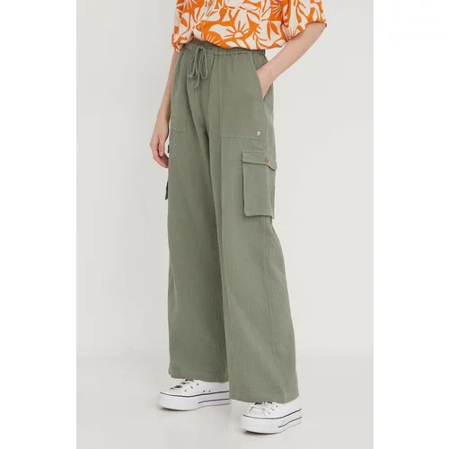 Roxy Pamučne hlače boja: zelena, široke, visoki struk