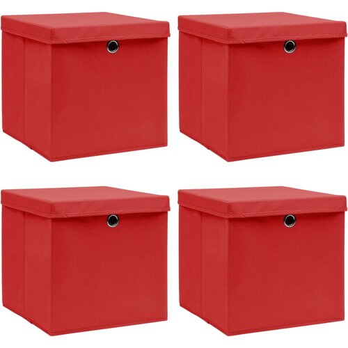 VidaXL Kutije za pohranu s poklopcima 4 kom crvene 32x32x32 cm tkanina Slike