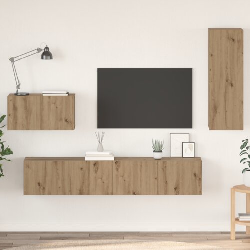 vidaXL Stenski TV kabinet s polico Drugo s shranjevanjem z vrati 4 pcs Obrtniški hrast Cene