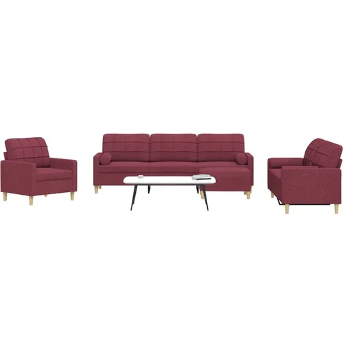 vidaXL 4-dijelni set sofa s tabureom i jastucima boja vina tkanina