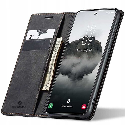 Spacecase ETUI ZA DENARNICO GALAXY S24+ USNJEN ETUI ČRN, (21967881) Cene