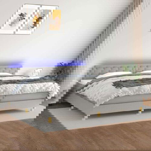  Box spring postelja z vzmetnico LED sv. siva 200x200 cm blago, (20930534) Slike