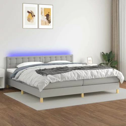  Box spring postelja z vzmetnico LED sv. siva 200x200 cm blago, (20930534)