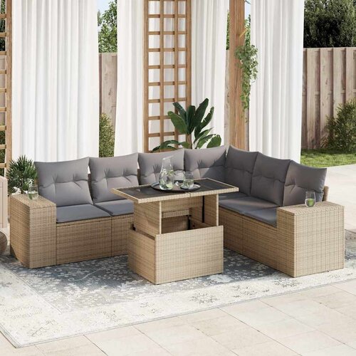 vidaXL 7-dijelni set vrtnih sofa od poliratana s jastucima bež Cijene