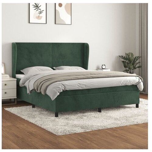 VidaXL Box spring postelja z vzmetnico temno zelena 160x200 Slike