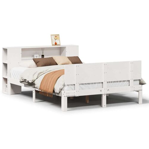 vidaXL Krevet s regalom z knjige bez madraca bijeli 135x190cm borovina Cene