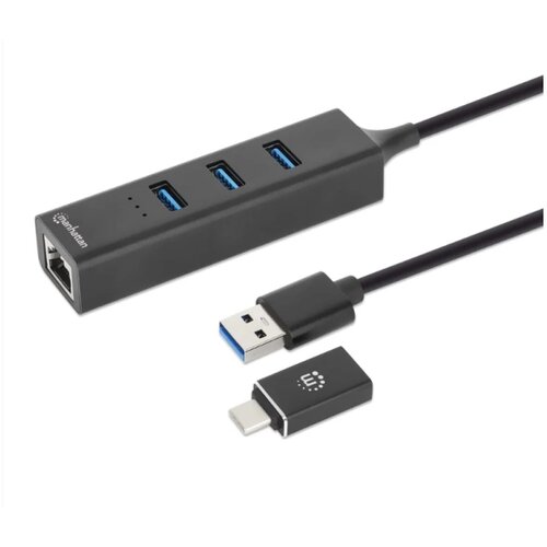 Manhattan USB HUB 3port 180894 USB-A/C 3xUSB 3.2 5Gbps/1xGLAN 5Gbps/sivi Slike