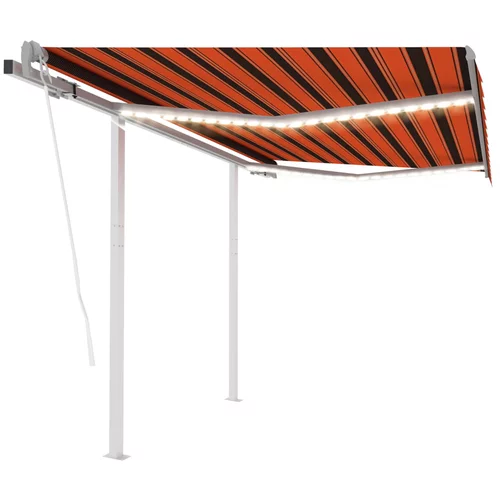vidaXL Avtomatska tenda LED + senzor 3x2,5 m oranžna in rjava
