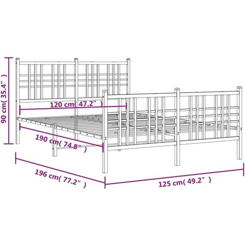 vidaXL metalni okvir kreveta uzglavlje i podnožje crni 120x190 cm Cijene