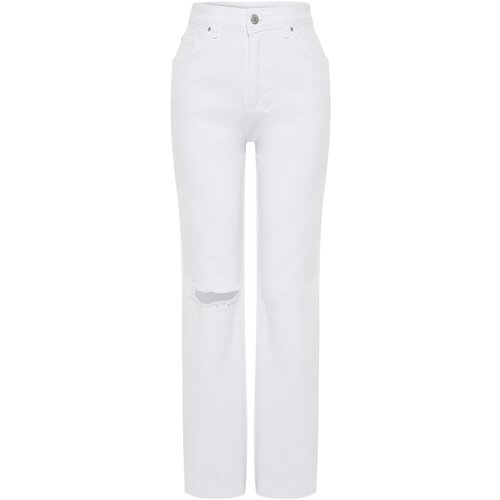 Trendyol White Ripped High Waist Wide Leg Jeans Slike