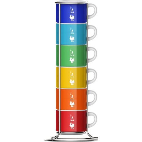 Bialetti 6 barvitih skodelic za espresso s kovinskim stojalom - 1 Set Slike