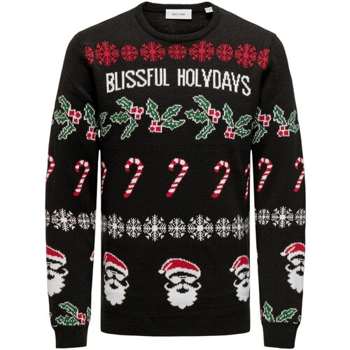 Only &amp;amp; Sons Puloverji ONSXMAS REG 5 ALLOVER CREW KNIT 82264253 Črna Slike