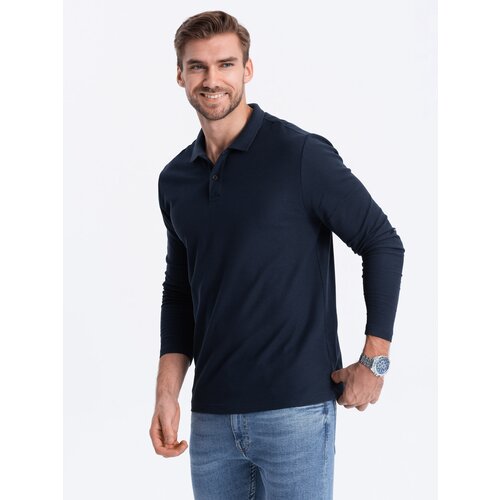 Ombre Men's longsleeve with polo collar - navy blue Cene
