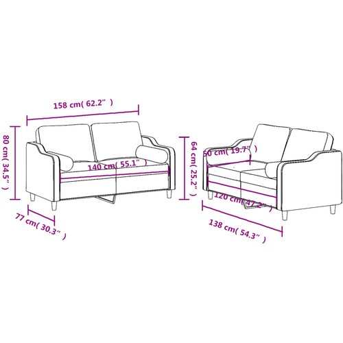  2-dijelni set sofa s jastucima smeđesivi od tkanine Slike