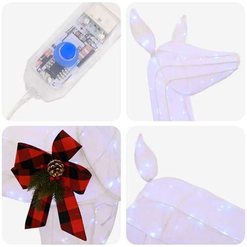  3D Božićni irvas LOVIISA 200 LED lampica Hladno bijela - Bijela tkanina 96 x 40 x 140 cm Slike