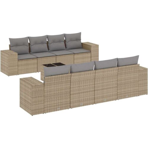 VidaXL 9-dijelni set vrtnih sofa s jastucima bež od poliratana Slike