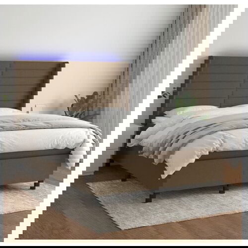 vidaXL Krevet box spring s madracem LED tamnosmeđi 140x190 cm tkanina Cene