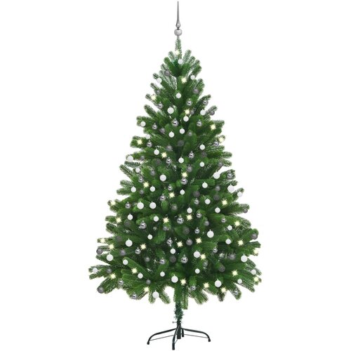  Umjetno božićno drvce s LED svjetlima i kuglicama 210 cm zeleno Slike