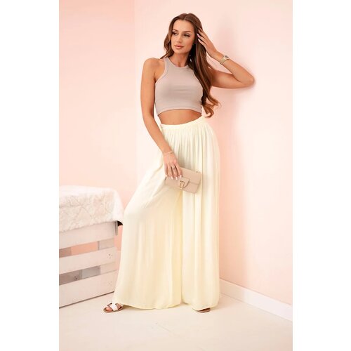 Kesi Włoski Women&amp;#039;s wide trousers with elastic waistband yellow Slike