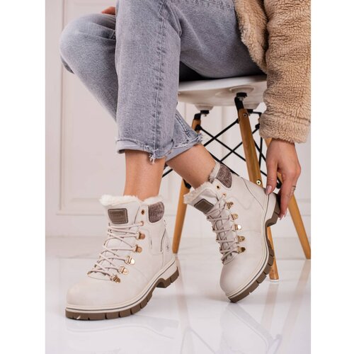 SHELOVET Beige trappers made of eco leather Cene