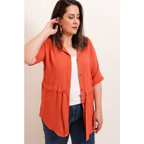 By Saygı Belted Waist With Buttons In The Front Plus Size Ayrobin Tunic Shirt Tile