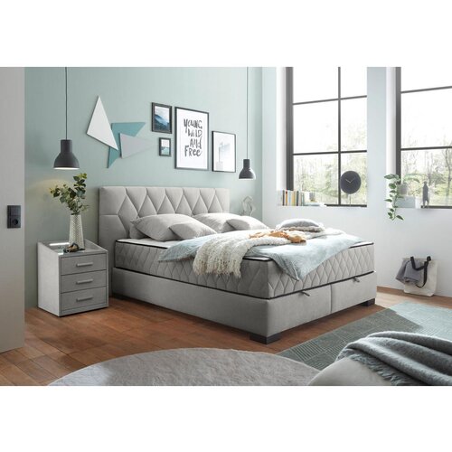 MID.YOU POSTELJA Z VZMETNICO 160 cm x 200 cm , tekstil, leseni material svetlo siva Slike