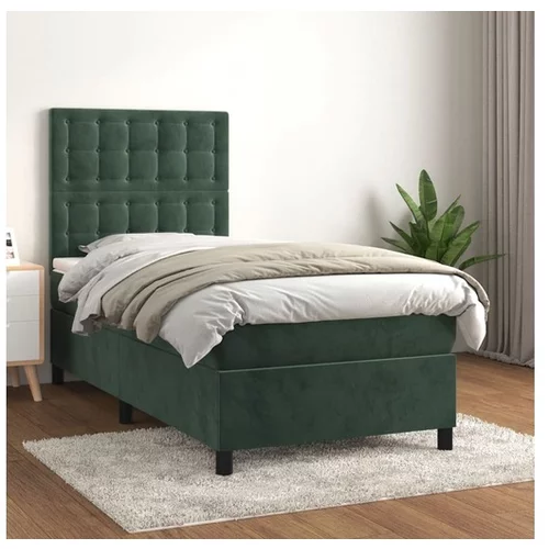 vidaXL Box spring postelja z vzmetnico temno zelen 90x190 cm