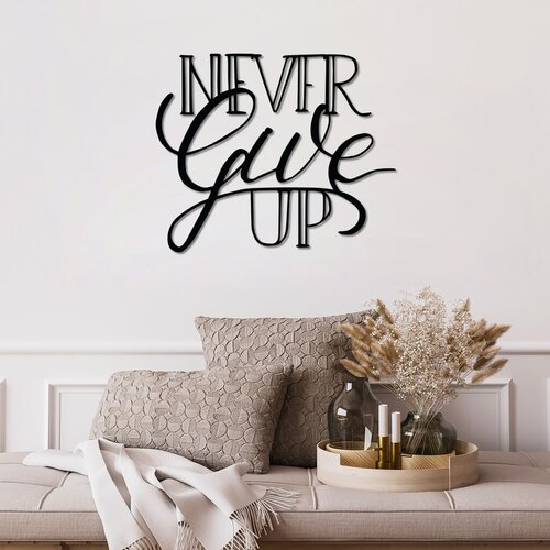 Wallity zidna dekoracija never give up, 55 x 46 cm, crna Cene
