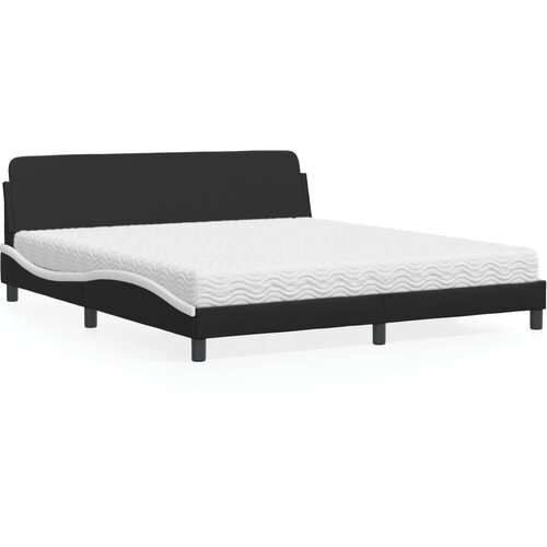 VidaXL Postelja z vzmetnico črna in bela 180x200 cm umetno usnje Slike