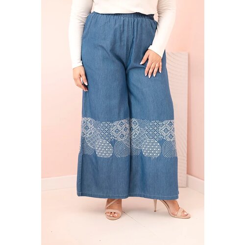 Kesi Włoski Plus Size women's trousers with wide legs and ethnic embroidery denim Cijene