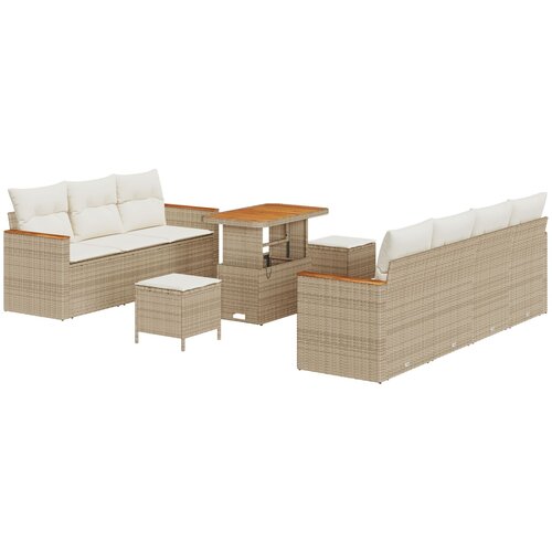 VidaXL 10-dijelni vrtni sofa set s jastucima bež poli ratan akacija, 3-dijelni vrtni dinning set s jastucima bež poli ratan akacija Slike