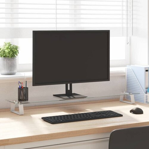  Stalak za monitor bijeli 100x20x8 cm kaljeno staklo i metal Cijene